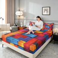 thumbnail image 3 of Manfei Rainbow Stripe Bed Sheets, Vintage Geometric Fuul Size Sheets, Multicolor, Black Reversible 4-Piece1 Flat Sheet + 1 Fitted Sheet + 2 Pillowcases, 3 of 6