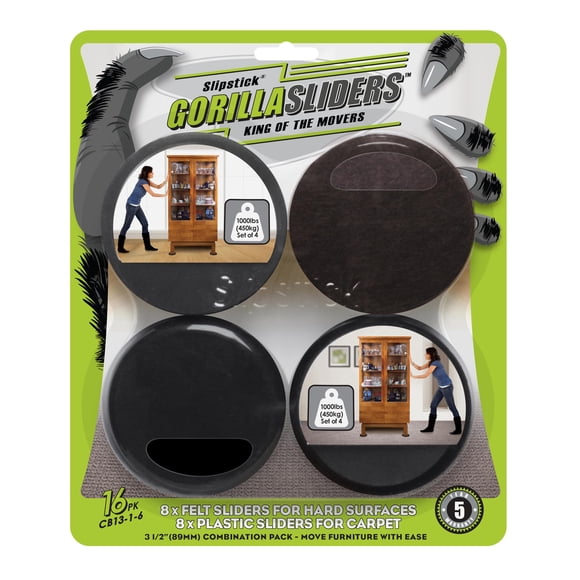 Slipstick GorillaSliders Premium 89mm Furniture Sliders for All Floor Surfaces (16 Piece Moving Kit