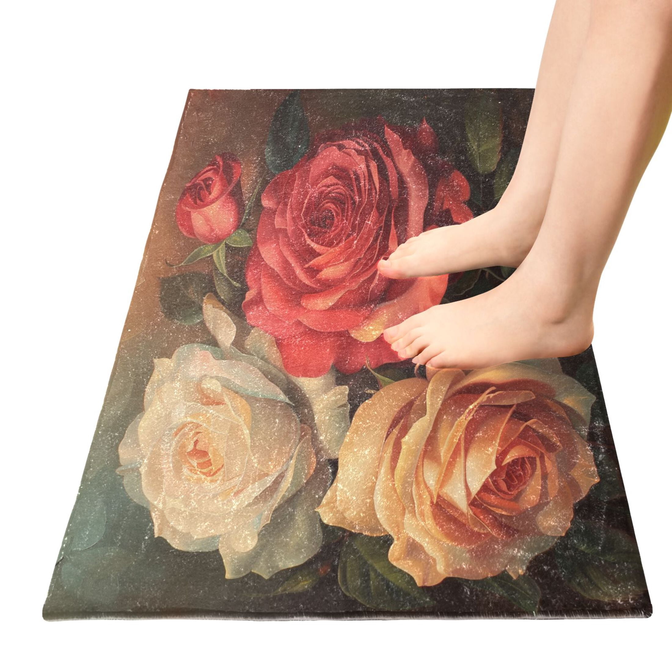 Red Pink Cream Rose Bath Mat 39x20 Non-Slip Bathroom Rugs Absorbent Soft Plush Quick Dry for Tub Shower Kitchen Home Decor