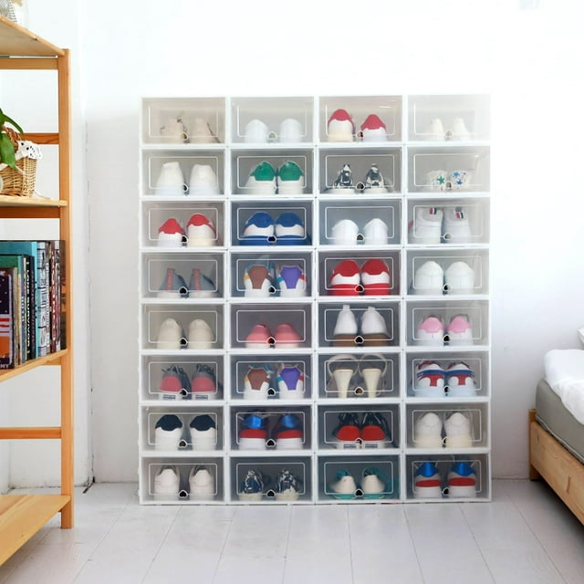 DIY Clear Plastic Shoe Boxes Stackable Folding Shoe Storage Drawer ...