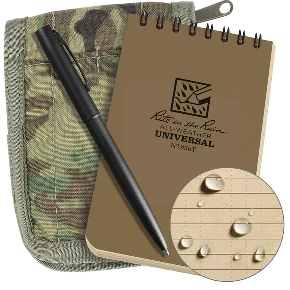 Rite in the Rain Weatherproof 3&quot; x 5&quot; Top Spiral Notebook Kit: MultiCam CORDURA Fabric Cover, 3&quot; x 5&quot; Tan Notebook, and Weatherproof Pen (No. 935M-KITL)