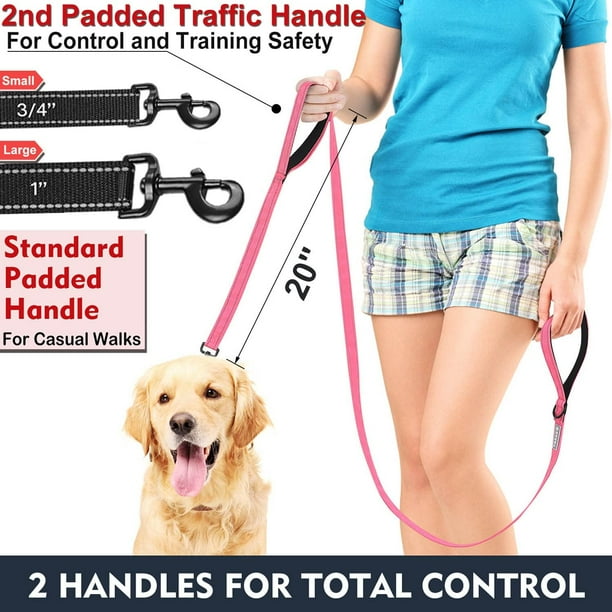 Dog Lead With Two Padded Handles Two Dog Leads Modes Double Sided Reflective Nylon Dog Leash for Training Walking Perfect for Medium Dogs