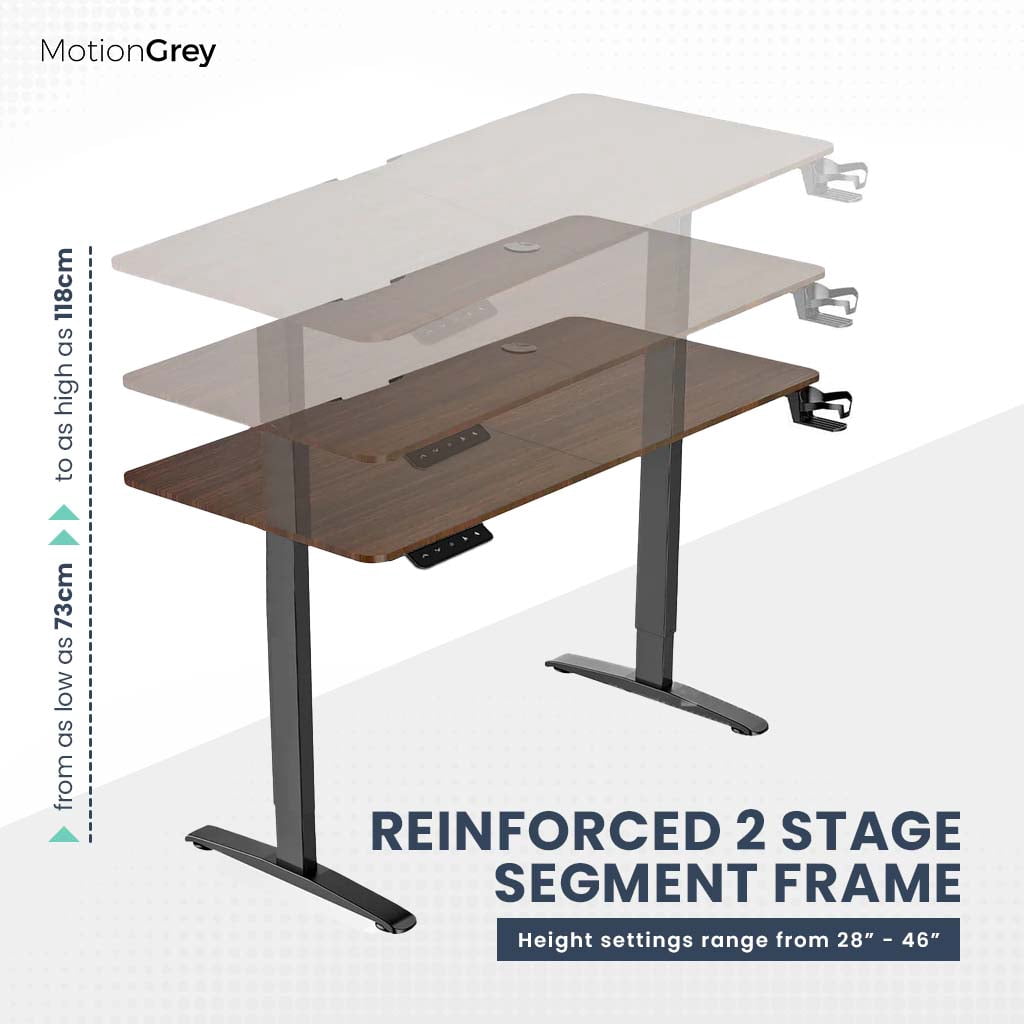 MotionGrey Standing Desk Adult Lap Desks with Headphone Hook & Cup Holder, 55 x 24 in, Black