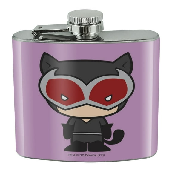 Batman Catwoman Cute Chibi Character Stainless Steel 5oz Hip Drink Kidney Flask