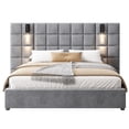 thumbnail image 3 of Queen Size Upholstered Platform Bed with Wide Headboard, Queen Bed Frame with Reading Lamp and USB Port, Easy Assembly, without Bedside Tables and Mattress, Grey, 3 of 6