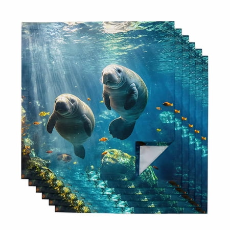 Cloth Napkins Set of 6 Sea Lion Cocktail Napkins Fish Coral Tropical Marine Life Washable Reusable Soft Dinner Table Napkins for Dinner Party Banquet Hotel Holiday Everyday Use 20x20 Inch