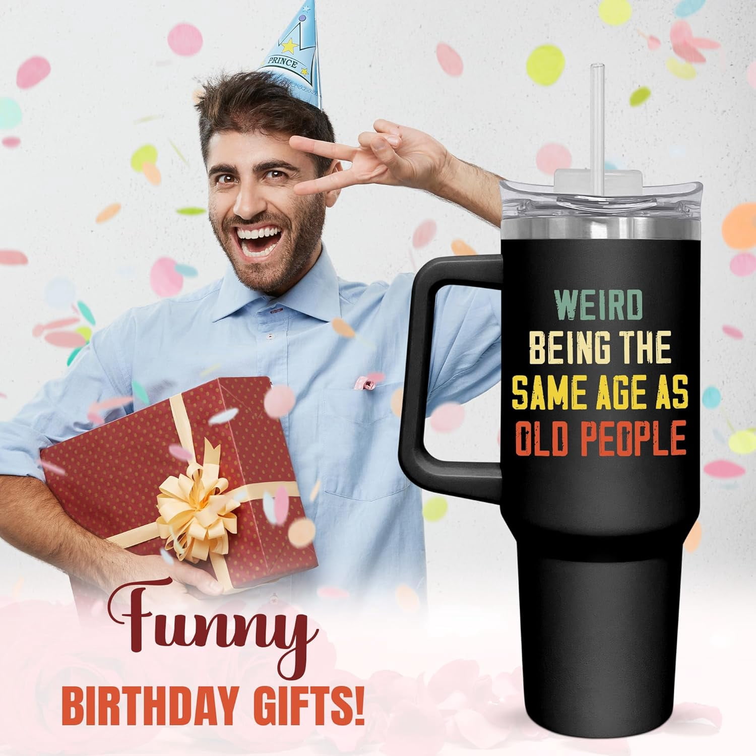 Birthday Gifts For Men Women - 40 Oz Stainless Steel Insulated Tumbler With Handle And Straw - Father's Day Birthday Gifts For Him Dad Grandpa Husband