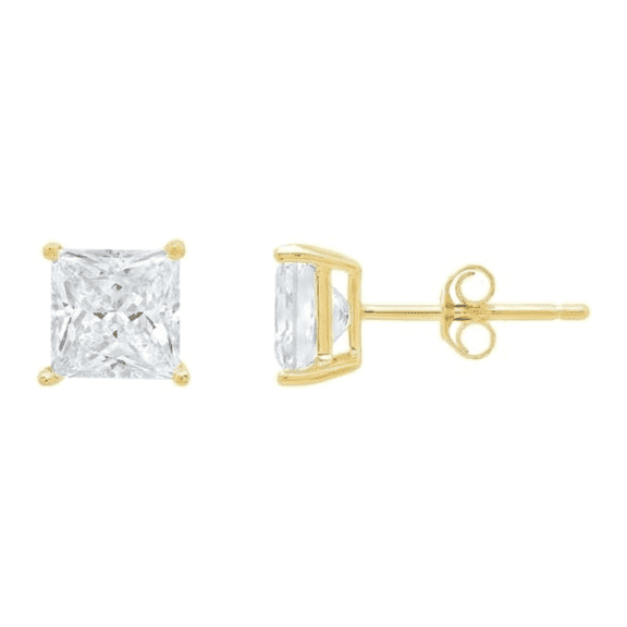 18K Yellow Gold Created White Diamond Princess Cut Screw Back Stud Earrings Gift for Women plated by Paris Jewelry