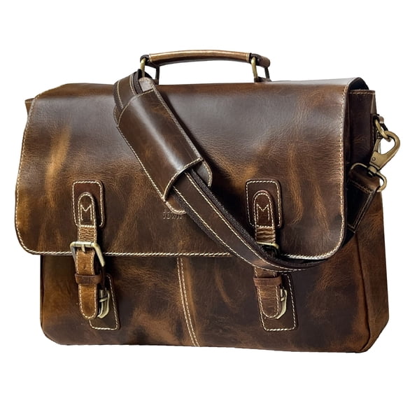 16 inch Genuine Leather Briefcase Bag - Crossbody Laptop Satchel by Rustic Town