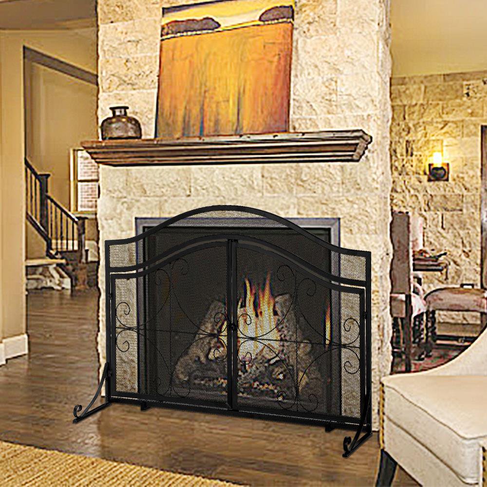 Winado 51x30in 2Door Decorative Scroll Spark Guard Fireplace