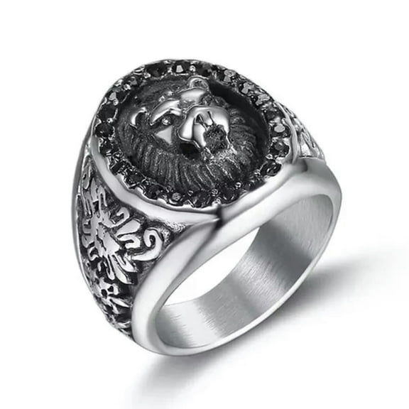K-KED European and American Vintage Diamond Set Lion King Men's Rings Sizes 7-15-15-Silver