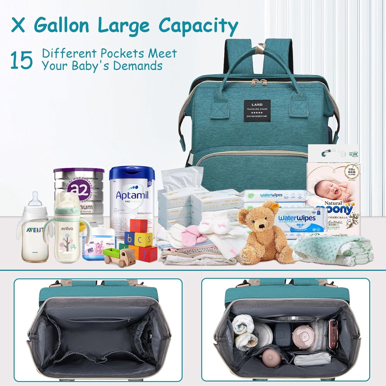 RSENFREMIOR Diaper Bag with Changing Station for Mom Dad, Large Capacity Travel Backpack with Stroller Straps ,3 in 1 Waterproof Foldable Changing Bag with Foldable Crib for Girls Boys