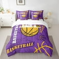 thumbnail image 3 of Feelyou Eat Basketball Sleep Twin Bedding Sets 7-Piece for Boys, Purple Gold Graffiti Bedding Comforter Set, Modern Sports Theme Reversible Sheet Sets, Microfiber Bedroom Decor, 3 of 8