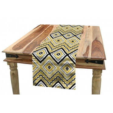 Ethnic Table Runner, Native Motif with Rhombus Pattern Dots and Chevron Waves Print, Dining Room Kitchen Rectangular Runner, 3 Sizes, by Ambesonne
