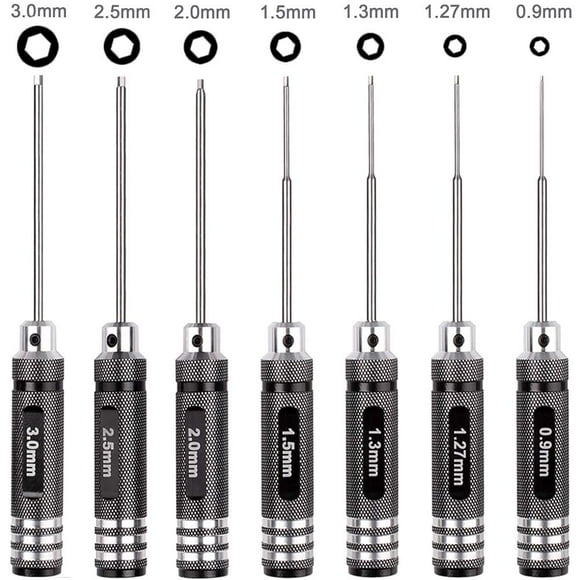 Hobbypark Hex Screw Driver Kit Set 0.9mm 1.27mm 1.3mm 1.5mm 2.0mm 2.5mm 3.0mm Hexagonal Screwdriver Repair Tools for RC Car Boat Quadcopter Airplane Robot Models (7PCS)