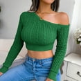 thumbnail image 5 of Fesfesfes Women Sweaters Casual Solid Color Long Sleeve Off Shoulder Knit Sweater Sweater Clothes Sale, 5 of 7