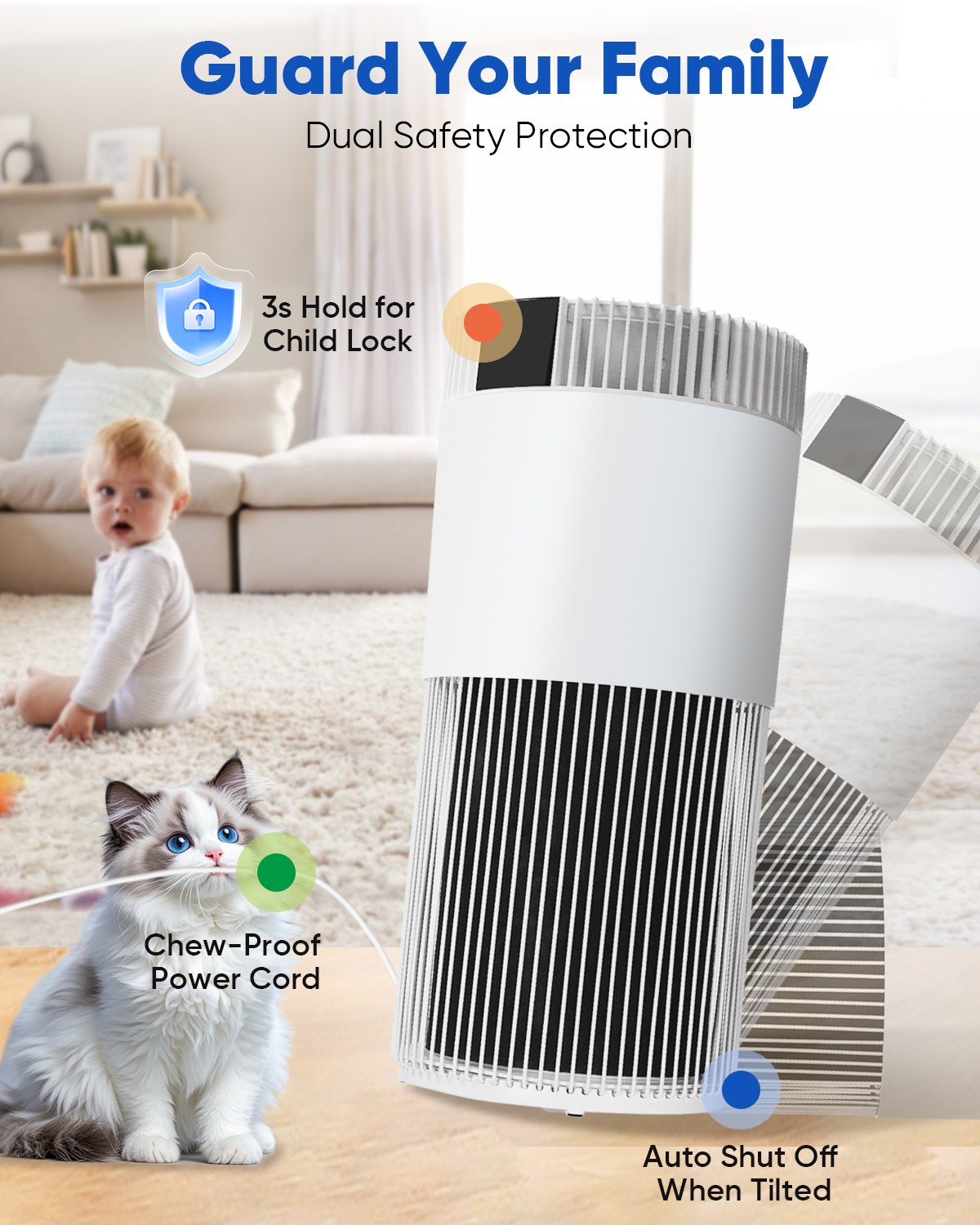 KEN BROWN Home Air Purifier, 2500 Sq. Ft. Coverage with H13 HEPA Filter, White - Perfect Christmas Gift for Family & Home