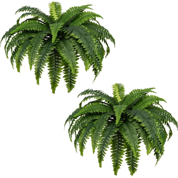 Fougère de Boston Artificielle à 18 Branches, Plantes en Soie Suspendues pour Urne Extérieure (Lot de 2) - 25 Cm/9,84 Pouces -