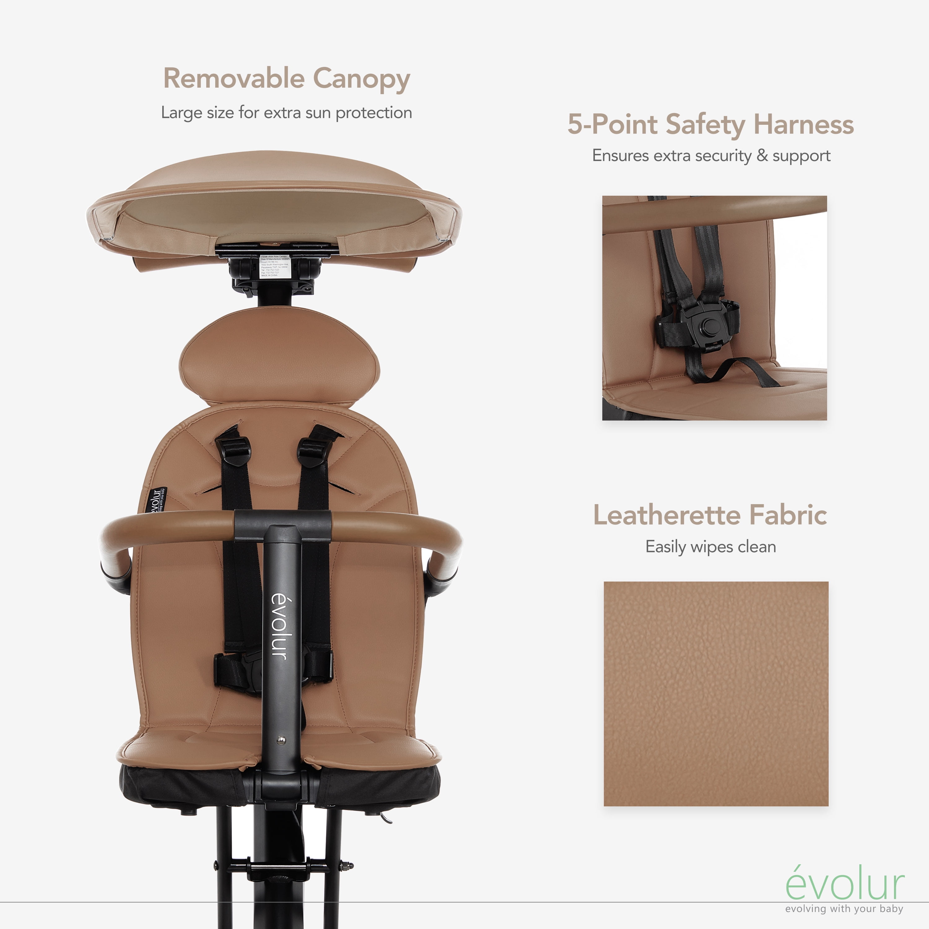 Evolur Cruise Rider Stroller with Canopy, Easy to Carry Travel Stroller, Cognac