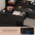 thumbnail image 6 of FANRAL Curved Wood Vanity with LED Frame Mirror,Built-in Power Outlet & 8 Drawers,Open Shelves Dressing Table with Large Storage for Bedroom,Black Vanity, 6 of 9