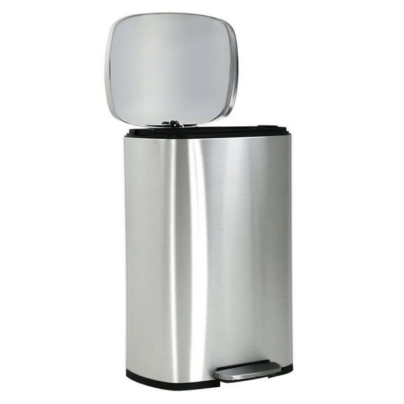 CL.HPAHKL 13 Gallon Stainless Steel Step Trash Can with Soft-Close Pedal, Removable Inner Bucket and Soft Close Foot Pedal, Silver