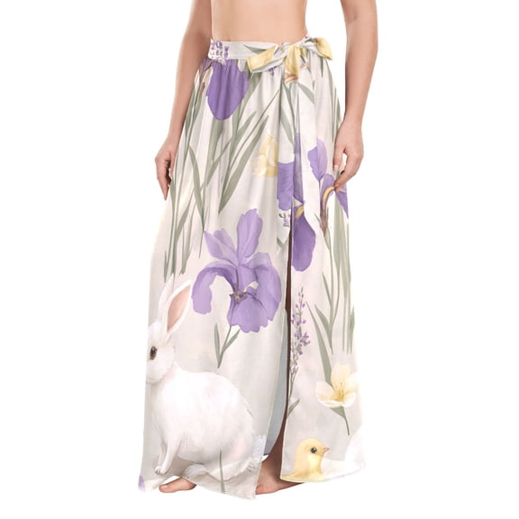 FORMRS Womens Beach Sarong Semi-Sheer Bikini Wrap Skirt Swimsuit Cover-ups, Purple Floral Rabbit
