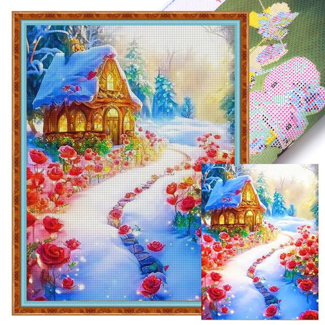 Kit Punto Cruz Con Rosa Hilo Algodón Ecológico Bordado 9CT 61x81cm