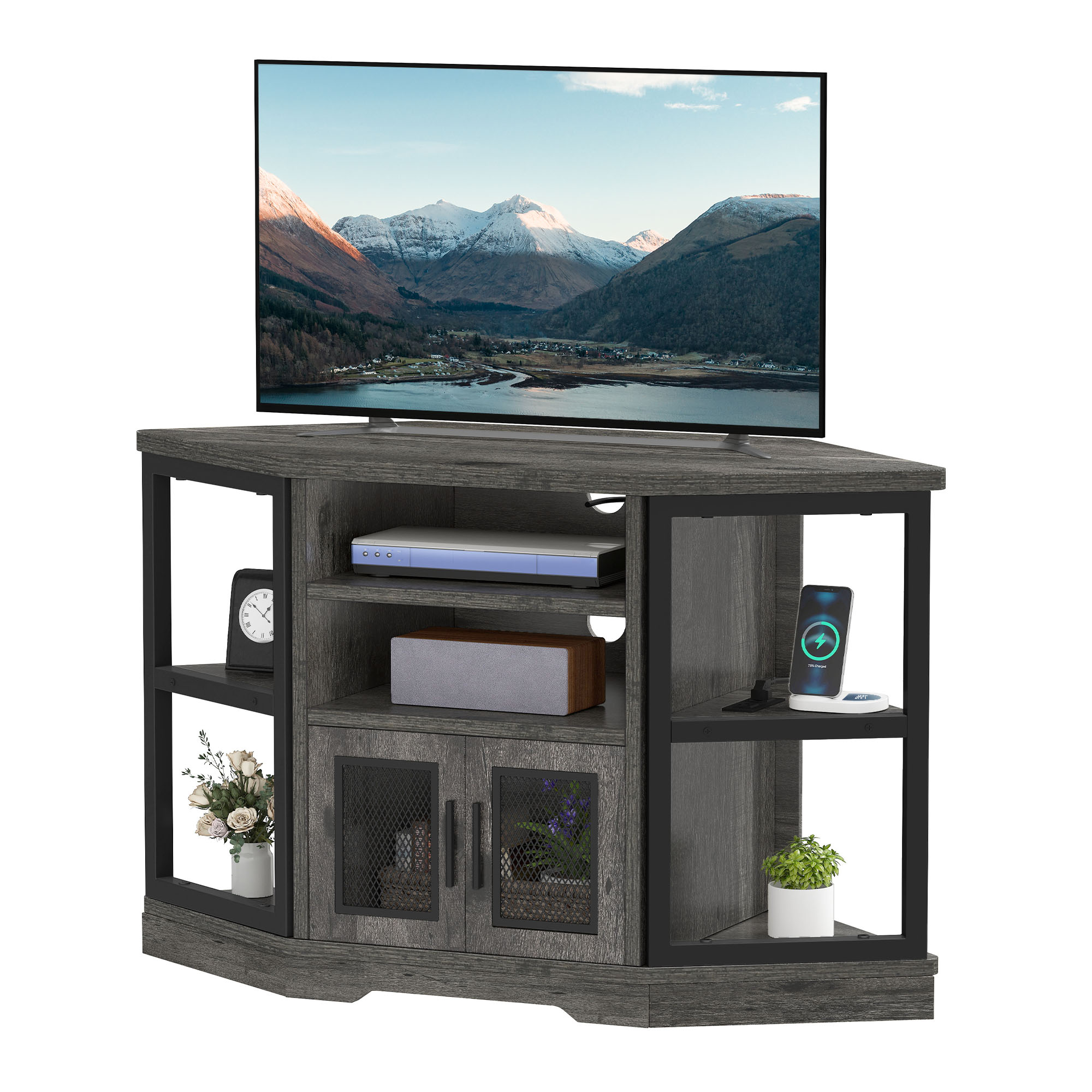 Uforic Corner 55" TV Stand with Power Outlet, Gray photo 7