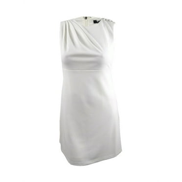 DKNY Women's Button-Shoulder Scuba Dress (12, White)