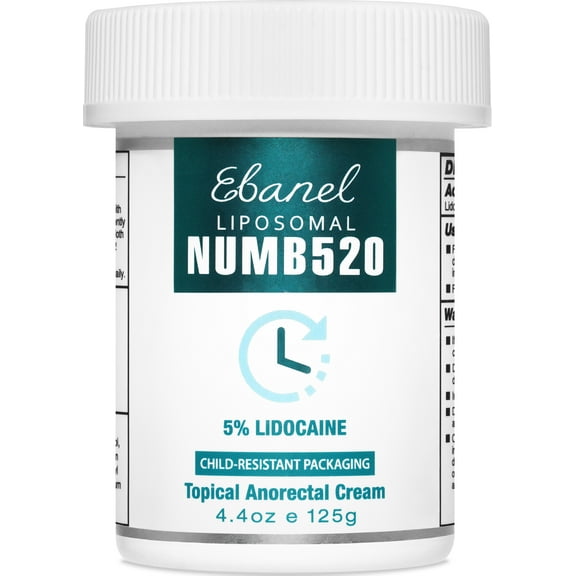 Ebanel 5% Lidocaine Numbing Cream, Pain Relief Burn Itch Cream, Maximum Strength Topical Anesthetic with Allantoin, Vitamin E for Local and Anorectal Uses, Hemorrhoid Treatment, 4.4 Oz