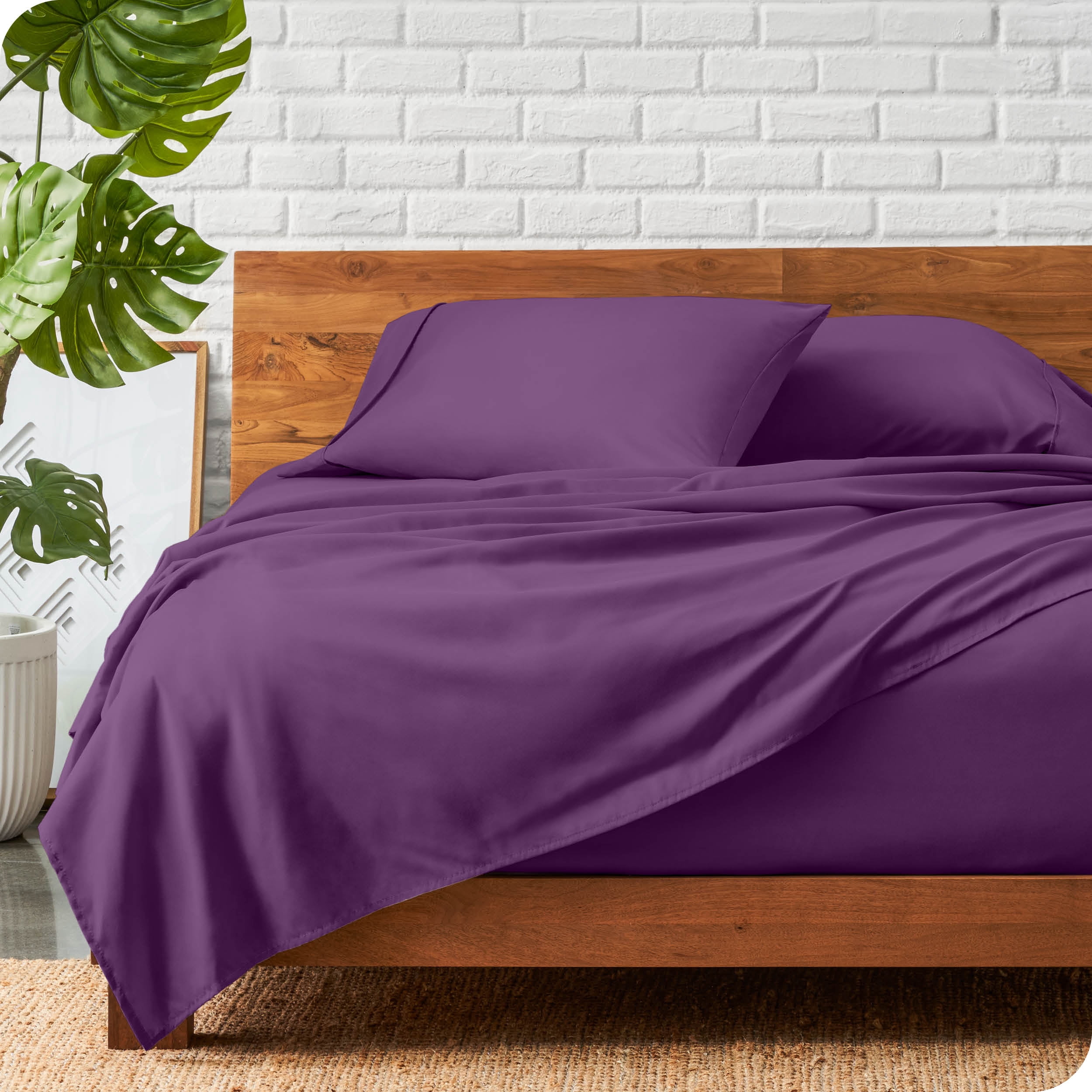 Bare Home Plum Microfiber Sheet Set, Wrinkle Resistant, Deep Pocket, Twin XL