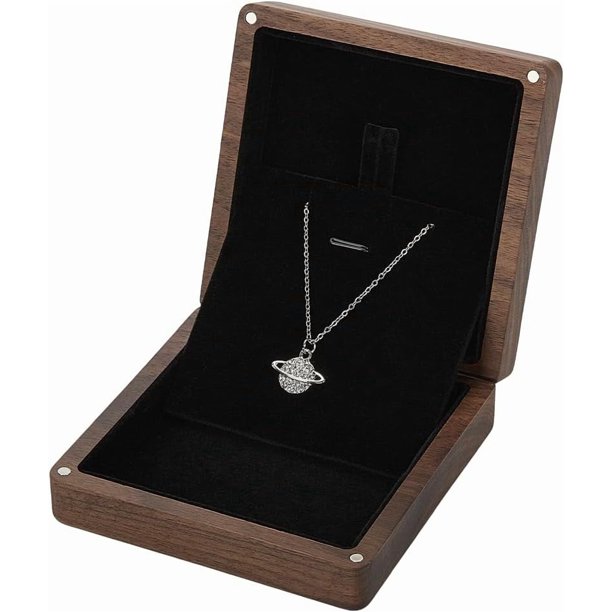 Caja de madera de nogal para collares, cuadrada, de 4 x 4 x 1,5 pulgadas, para exhibir colgantes, almacenamiento de joyas, estuche de regalo con cierre magnético, color marrón coco.