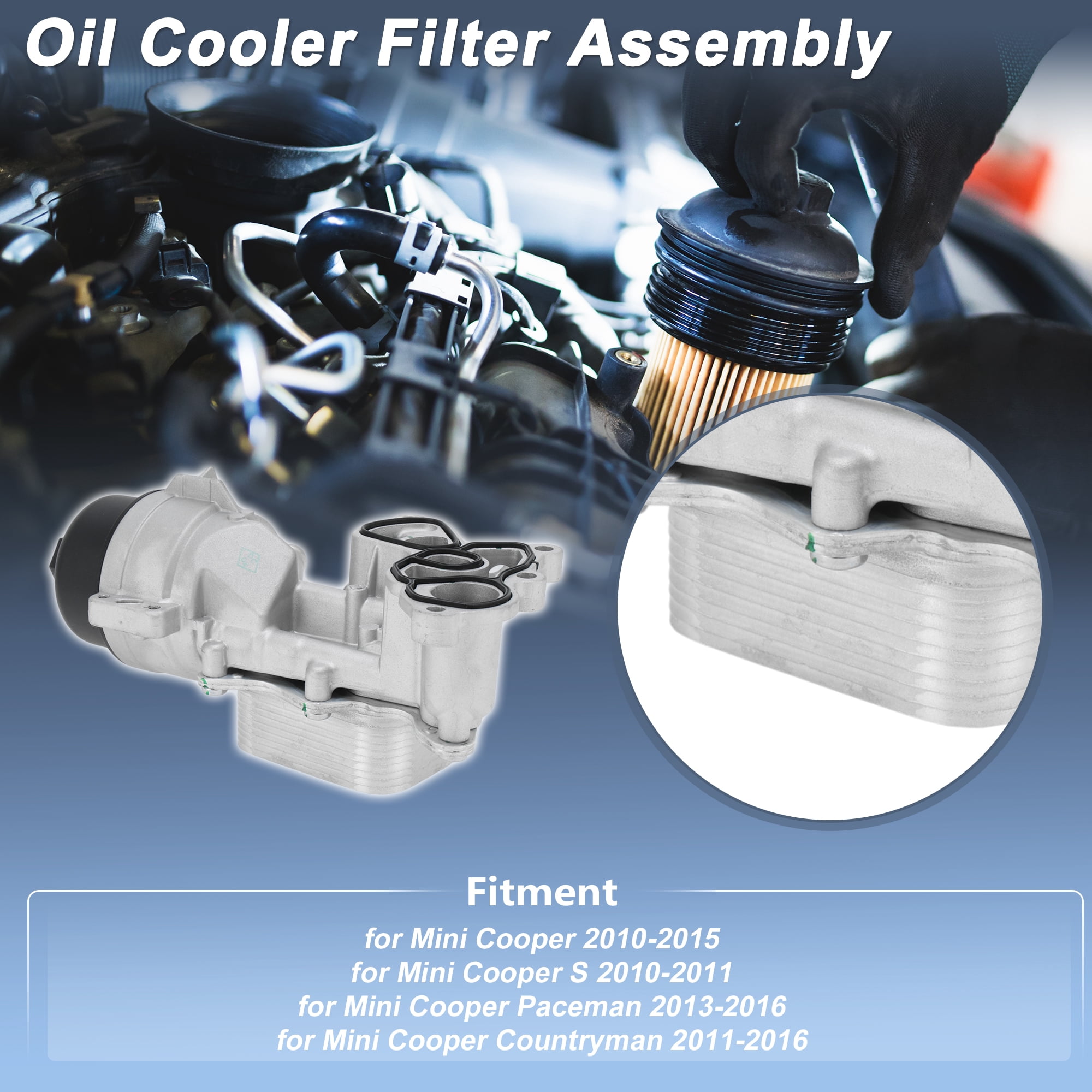 Unique Bargains Engine Oil Filter Housing for Mini Cooper 2010-2015 No.11427583112/11428643745 Transmission Oil Cooler Aluminum Alloy 1 Pcs