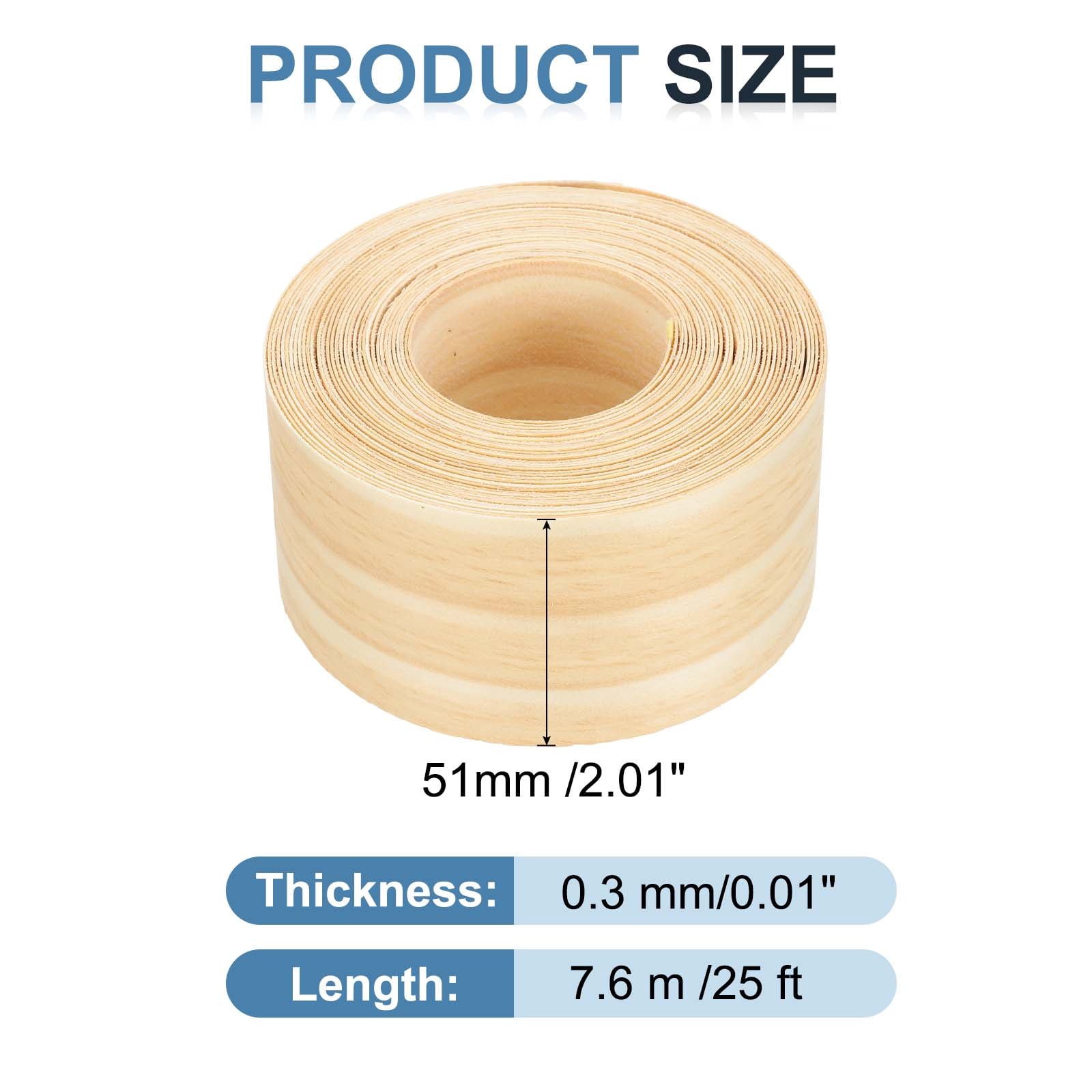 Uxcell Edge Banding, Wood Veneer Tape Pre-glued Flexible Plywood Edge Banding with Hot Melt Adhesive for Furniture Pine 2 Inch x 25 ft