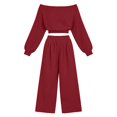 thumbnail image 4 of GILIGEGE Women's 2 Piece 2026 Fall Fashion Lounge Set Fall Fashion Long Sleeve Off Shoulder Crop Top Wide Leg Drawstring Pants Airport Outfit,Athleisure Workout Set,Casual Sweatsuit Wine, 4 of 4