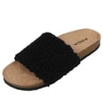 thumbnail image 2 of Soda Women's Open Toe Faux Sherpa Cork Slide Sandal,  Black,  8 M US, 2 of 6
