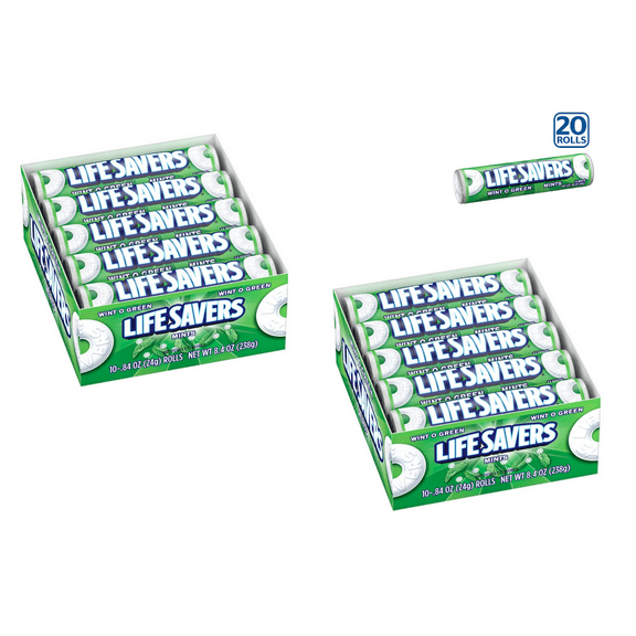 LIFE SAVERS Wint O Green Mints Rolls Single Size .84 OZ (20 Count Box)
