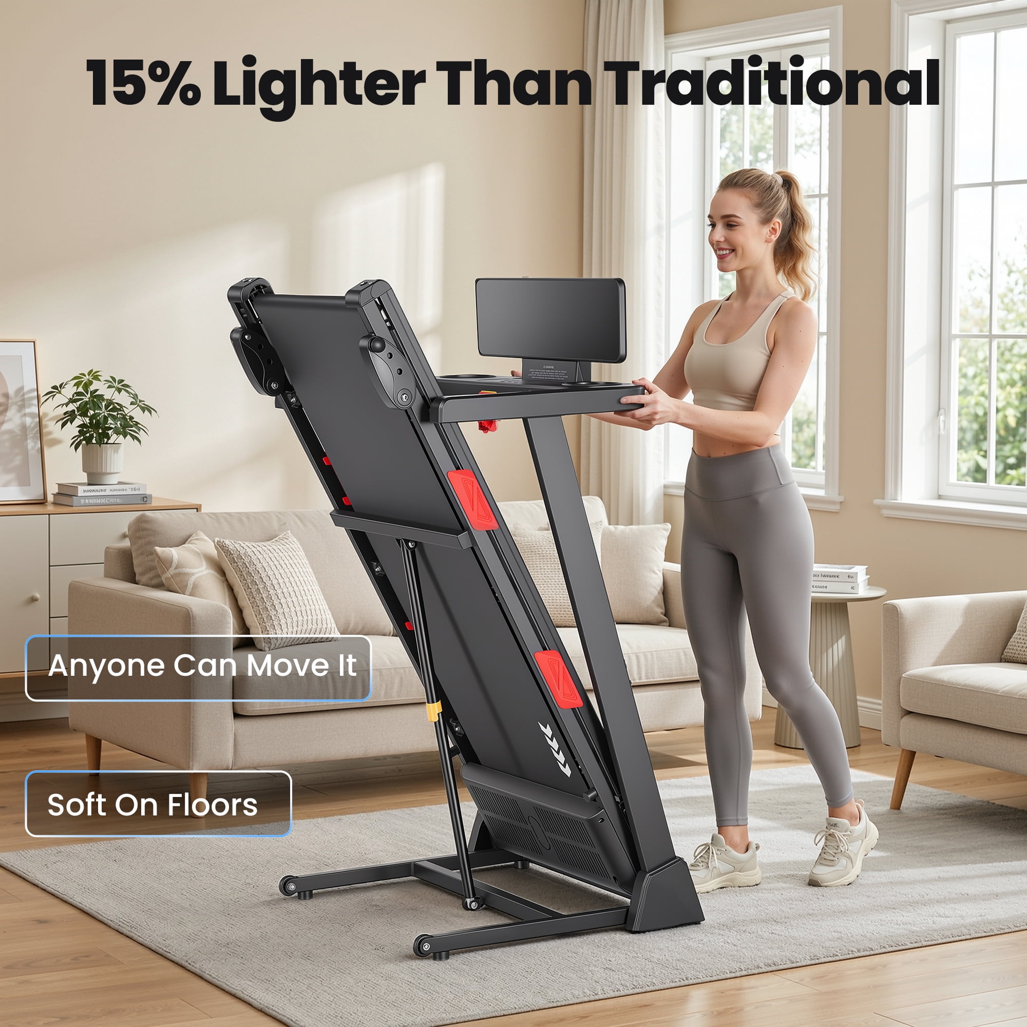 Naipo 3 Level Manual Incline Treadmill 2.5HP Dual Storage Folding Modes Treadmill with 0.6-8.5MPH Speed Range Foldable Monitor Water Cup Holder & Safety Key for Home Gym Exercise 286lbs