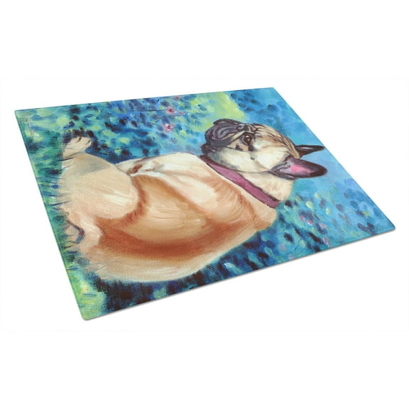 Caroline's Treasures Fawn French Bulldog in Flowers Glass Cutting Board Large