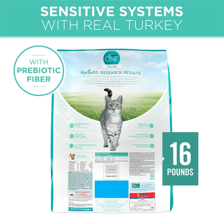 Purina ONE Sensitive Skin Stomach Dry Cat Food Turkey 16 lb Bag