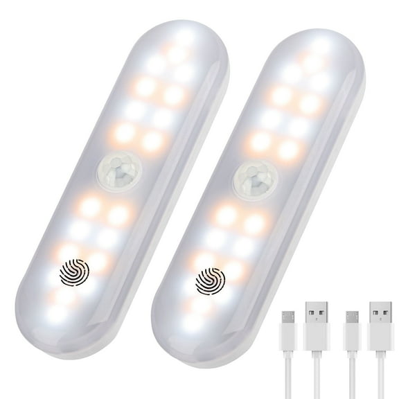 2pcs Under Cabinet Lighting, 20 LED Closet Light, USB Rechargeable LED Motion Sensor Lights, Dimmable Under Counter Lights, Wireless Stick-on Anywhere Night Light Bar for Kitchen Wardrobe