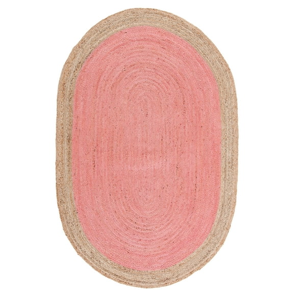 SAFAVIEH Natural Fiber Cebrail Geometric Area Rug, Pink/Natural, 5' x 8' Oval