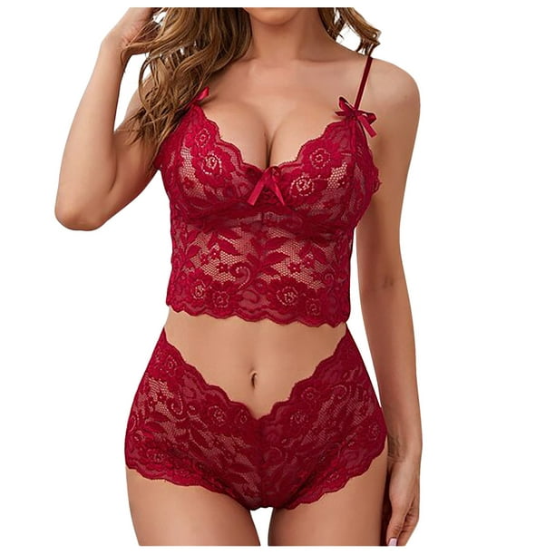  Sexy Lingerie Set for Women, Bra and Panty Sets, Two Piece  Strappy Exotic Lingerie, Lace Outfits X-Large Wine Red: Clothing, Shoes &  Jewelry