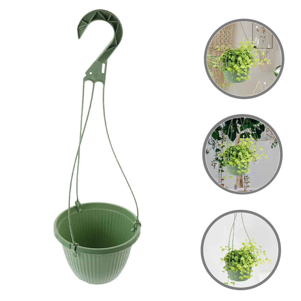 OUNONA 6Pcs Hanging Planters in Green Plastic for Office Living Room and Outdoor Garden
