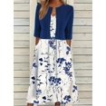 thumbnail image 3 of Ensemble Élégant de Robe à Imprimé Floral en Deux Pièces - Haut Court Uni et Robe à Col Ras du Cou pour Femmes - Stylé et Confortable, 3 of 7