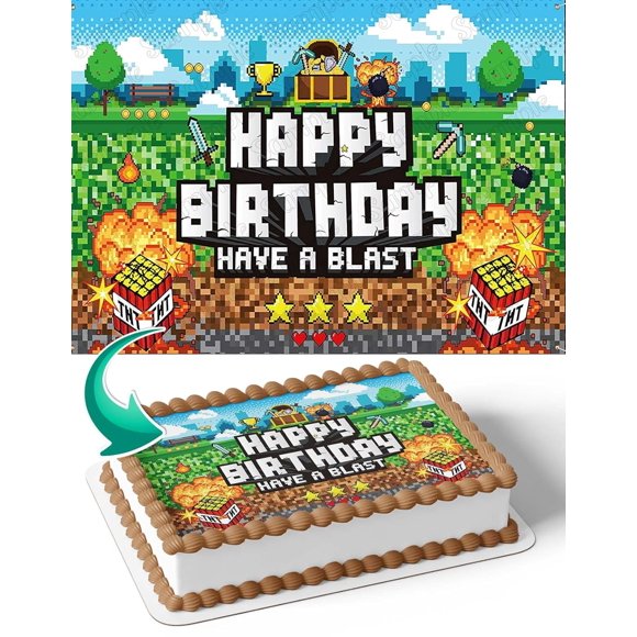 Blocks Build MC Edible Cake Image Topper Birthday Cake Banner 1/4 Sheet