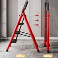 thumbnail image 2 of 3 4 5 Step Heavy-Duty Folding Ladder, 500lbs Load Capacity, Steel Frame with Anti-Slip Treads, Handrails Safety Lock, Tool Rack  Non-Slip Feet, Black-Red, for Home  Kitchen, 2 of 10