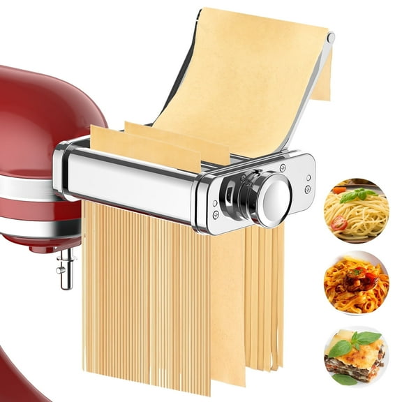 3-in-1 Stainless Steel Pasta Maker Attachment for KitchenAid Stand Mixer - Include Pasta Roller, Spaghetti Cutter & Fettuccine Cutter by TOCOKEID