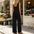 thumbnail image 4 of Mifsaly Two Piece Vacation Sets for Women Sleeveless Button Down Shirt and High Waisted Wide Leg Palazzo Pants Lightweight Flowy Summer Matching Lounge Outfits with Pockets Black,XXL, 4 of 7