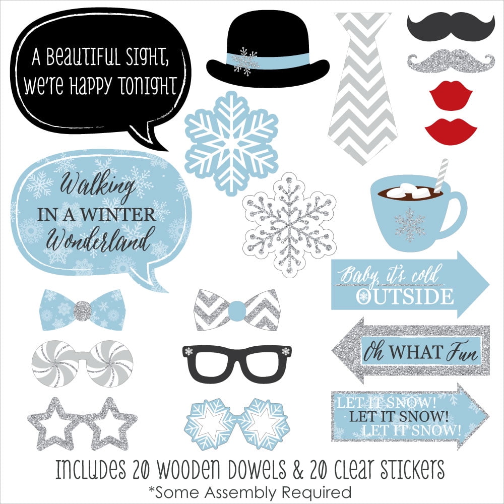 Winter Wonderland - Snowflake Holiday Party & Winter Wedding Photo Booth Props Kit - 20 Count